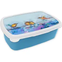 MuchoWow Broodtrommel Blauw - Lunchbox - Brooddoos - Schilderij - Olieverf - Vogel - Tak - 18x12x6 cm - Kinderen - Jongen
