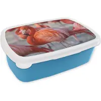 MuchoWow Broodtrommel Blauw - Lunchbox - Brooddoos - Flamingo - Vogel - Dieren - Roze - 18x12x6 cm - Kinderen - Jongen