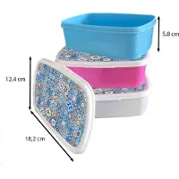 MuchoWow Broodtrommel Roze - Lunchbox - Brooddoos - Patronen - Bloemen - Blauw - Vormen - 18x12x6 cm - Kinderen - Meisje