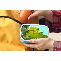 MuchoWow Broodtrommel Blauw - Lunchbox - Brooddoos - Bananenblad - Bladeren - Tropisch - Zomer - 18x12x6 cm - Kinderen - Jongen