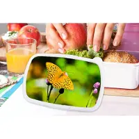 MuchoWow Broodtrommel Wit - Lunchbox - Brooddoos - Vlinder - Tijger - Bloem - 18x12x6 cm - Volwassenen
