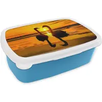 MuchoWow Broodtrommel Blauw - Lunchbox - Brooddoos - Zwanen - Zonsondergang - vogel - Oranje - Water - 18x12x6 cm - Kinderen - Jongen