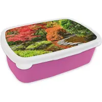 MuchoWow Broodtrommel Roze - Lunchbox - Brooddoos - Bomen - Japans - Stenen - Pad - Natuur - 18x12x6 cm - Kinderen - Meisje