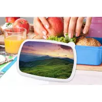 MuchoWow Broodtrommel Blauw - Lunchbox - Brooddoos - Berg - Gras - Landschap - Avond - 18x12x6 cm - Kinderen - Jongen