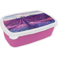MuchoWow Broodtrommel Roze - Lunchbox - Brooddoos - Olieverf - Schilderij - Bloemen - 18x12x6 cm - Kinderen - Meisje