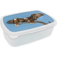MuchoWow Broodtrommel Wit - Lunchbox - Brooddoos - Vogel - Takken - Arend - Roofvogels - Lucht - 18x12x6 cm - Volwassenen