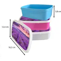 MuchoWow Broodtrommel Roze - Lunchbox - Brooddoos - Lavendel - Paars - Bloemen - Veld - 18x12x6 cm - Kinderen - Meisje