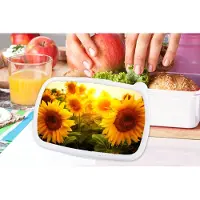 MuchoWow Broodtrommel Wit - Lunchbox - Brooddoos - Zonnebloem - Geel - Bloemen - Zon - 18x12x6 cm - Volwassenen