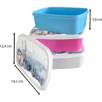 MuchoWow Broodtrommel Blauw - Lunchbox - Brooddoos - Hert - Sneeuw - Dier - 18x12x6 cm - Kinderen - Jongen