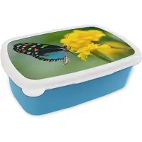 MuchoWow Broodtrommel Blauw - Lunchbox - Brooddoos - Vlinder - Bloem - Dier - Insect - 18x12x6 cm - Kinderen - Jongen