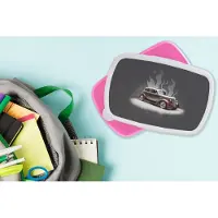 MuchoWow Broodtrommel Roze - Lunchbox - Brooddoos - Auto - Sneeuw - Vlammen - Vintage - 18x12x6 cm - Kinderen - Meisje