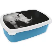 MuchoWow Broodtrommel Blauw - Lunchbox - Brooddoos - Neushoorn - Dier - Portret - 18x12x6 cm - Kinderen - Jongen