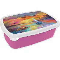 MuchoWow Broodtrommel Roze - Lunchbox - Brooddoos - Schilderij - Olieverf - Boot - Kleuren - 18x12x6 cm - Kinderen - Meisje