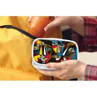 MuchoWow Broodtrommel Wit - Lunchbox - Brooddoos - Schilderij - Kubisme - Olieverf - Masker - 18x12x6 cm - Volwassenen
