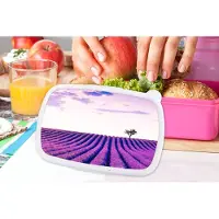 MuchoWow Broodtrommel Roze - Lunchbox - Brooddoos - Lavendel - Bomen - Paars - Bloemen - 18x12x6 cm - Kinderen - Meisje