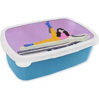 MuchoWow Broodtrommel Blauw - Lunchbox - Brooddoos - Vrouw - Vintage - Pastel - 18x12x6 cm - Kinderen - Jongen