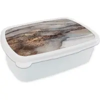 MuchoWow Broodtrommel Wit - Lunchbox - Brooddoos - Storm - Goud - Abstract - 18x12x6 cm - Volwassenen
