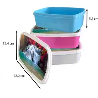 MuchoWow Broodtrommel Roze - Lunchbox - Brooddoos - Waterval - Bomen - Rood - Landschap - Natuur - 18x12x6 cm - Kinderen - Meisje