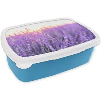 MuchoWow Broodtrommel Blauw - Lunchbox - Brooddoos - Lavendel - Close-up - Paars - Bloemen - 18x12x6 cm - Kinderen - Jongen