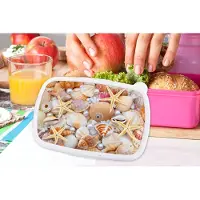MuchoWow Broodtrommel Roze - Lunchbox - Brooddoos - Schelpen - Parels - Zeesterren - Strand - 18x12x6 cm - Kinderen - Meisje