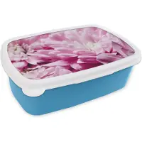 MuchoWow Broodtrommel Blauw - Lunchbox - Brooddoos - Bloemen - Roze - Natuur - 18x12x6 cm - Kinderen - Jongen