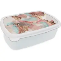 MuchoWow Broodtrommel Wit - Lunchbox - Brooddoos - Inkt - Pastel - Abstract - 18x12x6 cm - Volwassenen