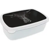 MuchoWow Broodtrommel Wit - Lunchbox - Brooddoos - Stier - Dieren - Zwart - Wit - 18x12x6 cm - Volwassenen