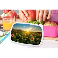 MuchoWow Broodtrommel Roze - Lunchbox - Brooddoos - Zonsondergang - Bloemen - Zonnebloem - Horizon - Landschap - 18x12x6 cm - Kinderen - Meisje
