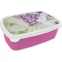 MuchoWow Broodtrommel Roze - Lunchbox - Brooddoos - Bloemen - Rozen - Natuur - 18x12x6 cm - Kinderen - Meisje