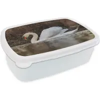 MuchoWow Broodtrommel Wit - Lunchbox - Brooddoos - Zwaan - Water - Dieren - Vogel - 18x12x6 cm - Volwassenen
