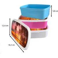 MuchoWow Broodtrommel Roze - Lunchbox - Brooddoos - Zee - Palmboom - Zonsondergang - Strand - Silhouette - 18x12x6 cm - Kinderen - Meisje
