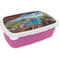MuchoWow Broodtrommel Roze - Lunchbox - Brooddoos - Grot - Natuur - Zee - Landschap - 18x12x6 cm - Kinderen - Meisje