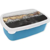 MuchoWow Broodtrommel Blauw - Lunchbox - Brooddoos - Gold - Chic - Abstract - 18x12x6 cm - Kinderen - Jongen