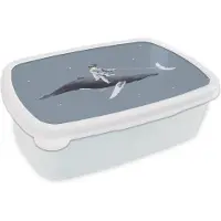 MuchoWow Broodtrommel Wit - Lunchbox - Brooddoos - Ruimte - Jongen - Maan - Walvis - 18x12x6 cm - Volwassenen