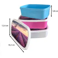 MuchoWow Broodtrommel Roze - Lunchbox - Brooddoos - Lavendel - Bloemen - Paars - Veld - 18x12x6 cm - Kinderen - Meisje