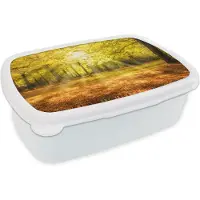 MuchoWow Broodtrommel Wit - Lunchbox - Brooddoos - Boom - Natuur - Zon - Landschap - Bos - 18x12x6 cm - Volwassenen