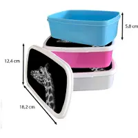 MuchoWow Broodtrommel Blauw - Lunchbox - Brooddoos - Dieren - Giraffe - Zwart - Wit - 18x12x6 cm - Kinderen - Jongen