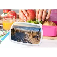 MuchoWow Broodtrommel Roze - Lunchbox - Brooddoos - Zand - Strand - Duin - Zee - Zomer - 18x12x6 cm - Kinderen - Meisje