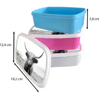MuchoWow Broodtrommel Roze - Lunchbox - Brooddoos - Dieren - Schotse hooglander - Koe - Zwart - Wit - 18x12x6 cm - Kinderen - Meisje