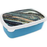 MuchoWow Broodtrommel Blauw - Lunchbox - Brooddoos - Marmer - Goud - Blauw - Glitter - Marmerlook - Abstract - 18x12x6 cm - Kinderen - Jongen