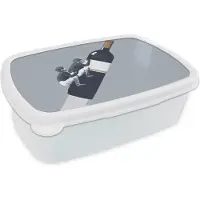 MuchoWow Broodtrommel Wit - Lunchbox - Brooddoos - Fles - Mannen - Vintage - 18x12x6 cm - Volwassenen