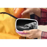 MuchoWow Broodtrommel Roze - Lunchbox - Brooddoos - Olifant - Water - Dieren - Zwart - Wit - 18x12x6 cm - Kinderen - Meisje