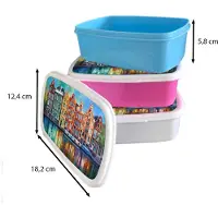 MuchoWow Broodtrommel Wit - Lunchbox Amsterdam - Olieverf - Gracht - Schilderij - Kunst - Brooddoos 18x12x6 cm - Brood lunch box - Broodtrommels voor kinderen en volwassenen