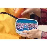 MuchoWow Broodtrommel Wit - Lunchbox - Brooddoos - Flamingo - Water - Tropisch - Water - Roze - 18x12x6 cm - Volwassenen