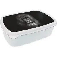 MuchoWow Broodtrommel Wit - Lunchbox - Brooddoos - Aap - Dieren - Ogen - Bruin - Zwart wit - 18x12x6 cm - Volwassenen