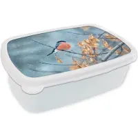 MuchoWow Broodtrommel Wit - Lunchbox - Brooddoos - Sneeuw - Vogel - Dier - 18x12x6 cm - Volwassenen