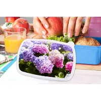 MuchoWow Broodtrommel Blauw - Lunchbox - Brooddoos - Bloemen - Hortensia - Roze - Bladeren - Zon - 18x12x6 cm - Kinderen - Jongen