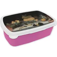 MuchoWow Broodtrommel Roze - Lunchbox Stilleven met kazen - Kunstwerk - Oude meesters - Brooddoos 18x12x6 cm - Brood lunch box - Broodtrommels voor kinderen en volwassenen