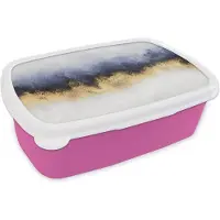 MuchoWow Broodtrommel Roze - Lunchbox - Brooddoos - Abstract - Goud - Luxe - 18x12x6 cm - Kinderen - Meisje