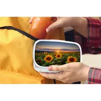 MuchoWow Broodtrommel Wit - Lunchbox - Brooddoos - Bloemen - Nacht - Zonsondergang - Zonnebloem - Horizon - 18x12x6 cm - Volwassenen